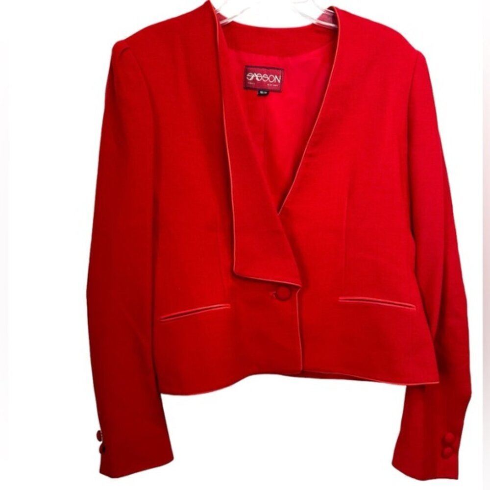 SASSON Vintage 1980 Wool Cropped Blazer Jacket Bolero Lightweight Button Satin
